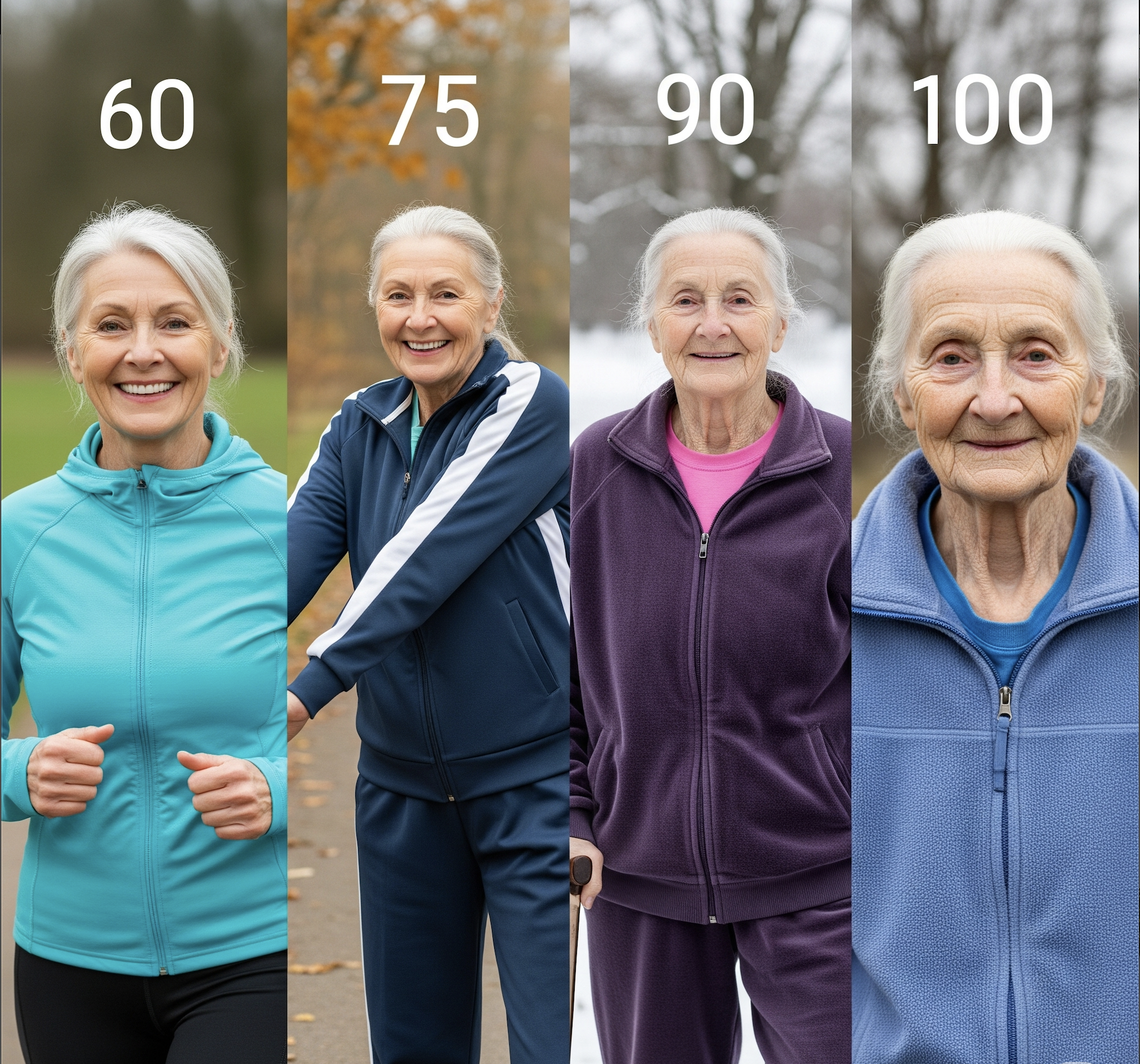 Aging across decades: 60, 75, 90, 100